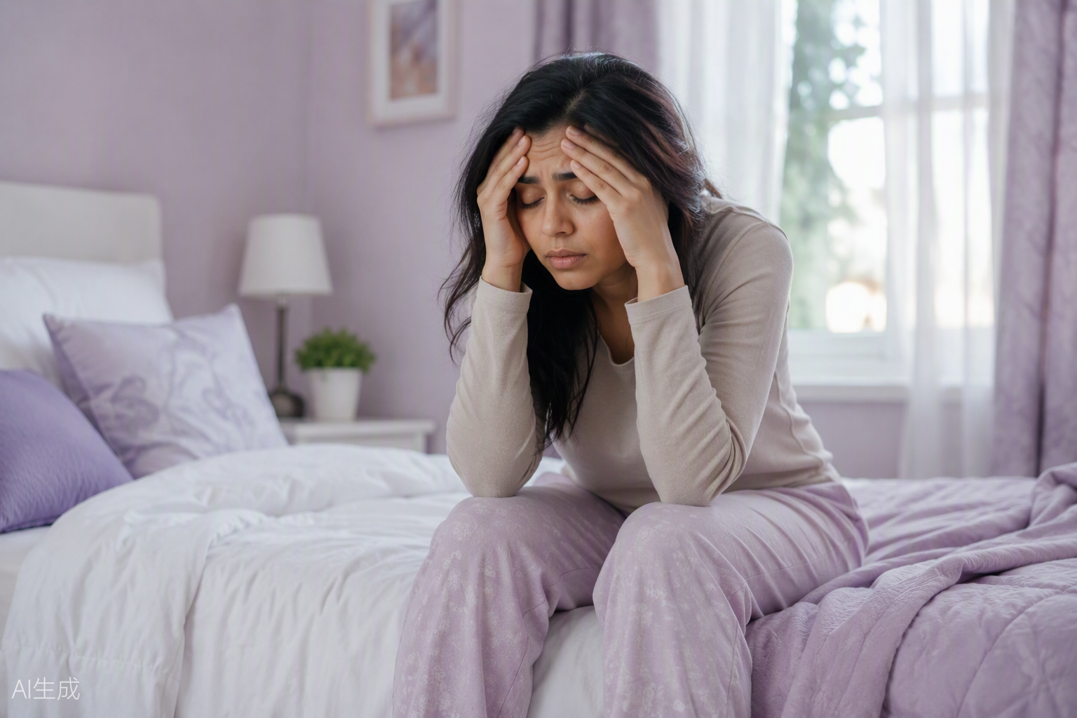 Woman feeling tired despite a full night of sleep